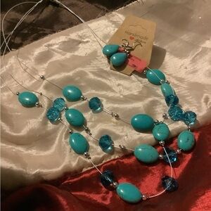 Turquoise Bead Necklace and Earring Set -